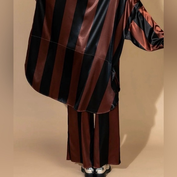 Dressed in LALA Black and Brown Striped Pantsuit - Picture 2 of 5